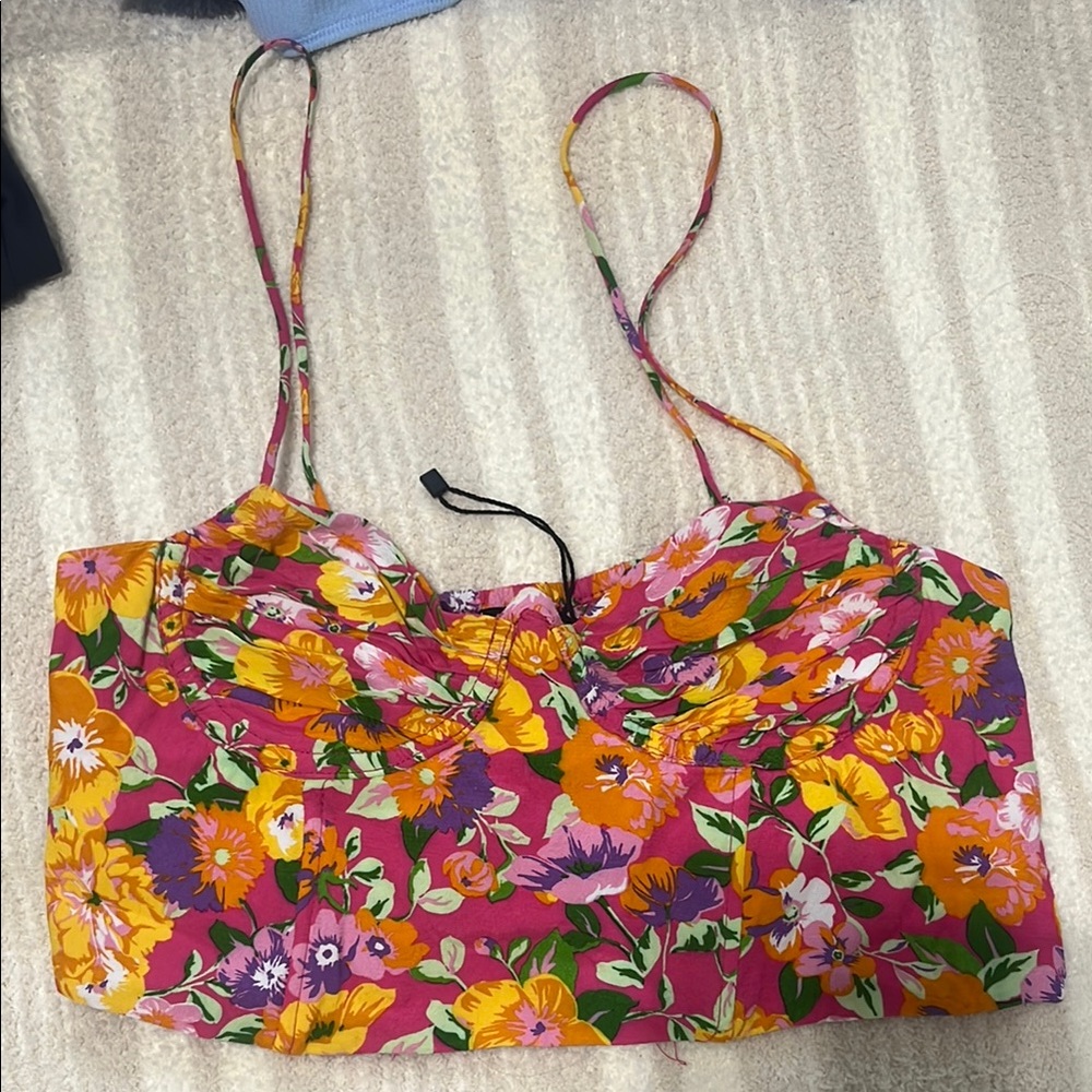 Zara floral Pink bustier Spaghetti Strap Top